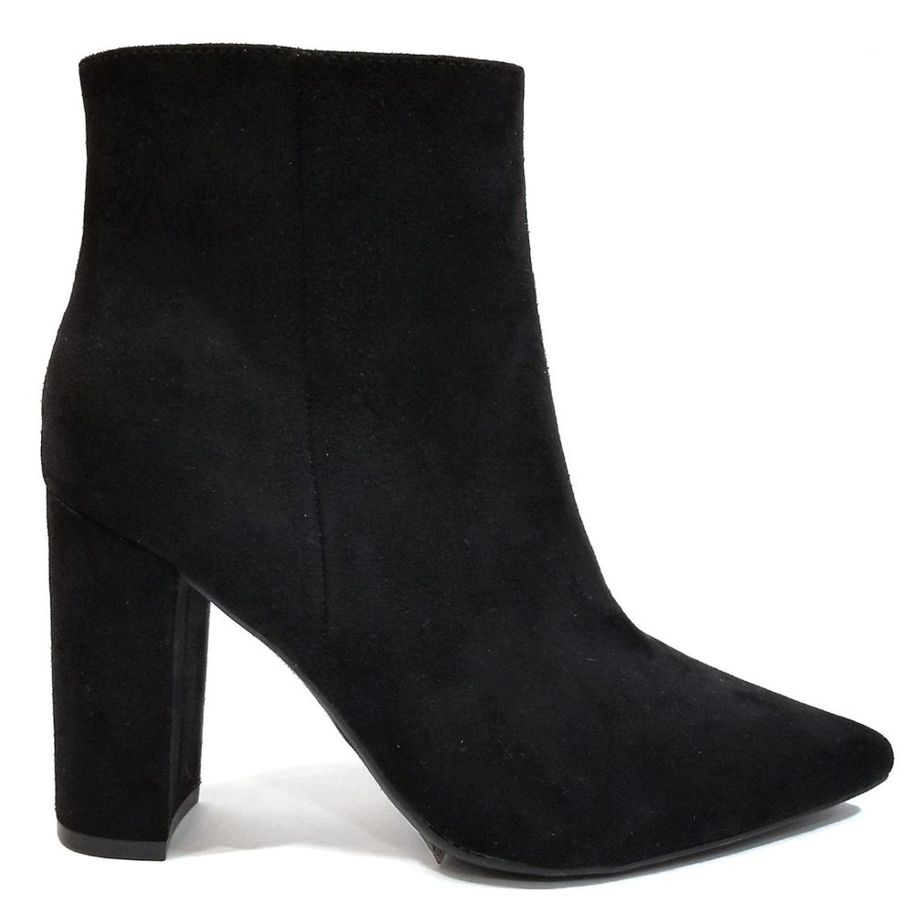 Black Chunky Heel Point Toe Booties Boots